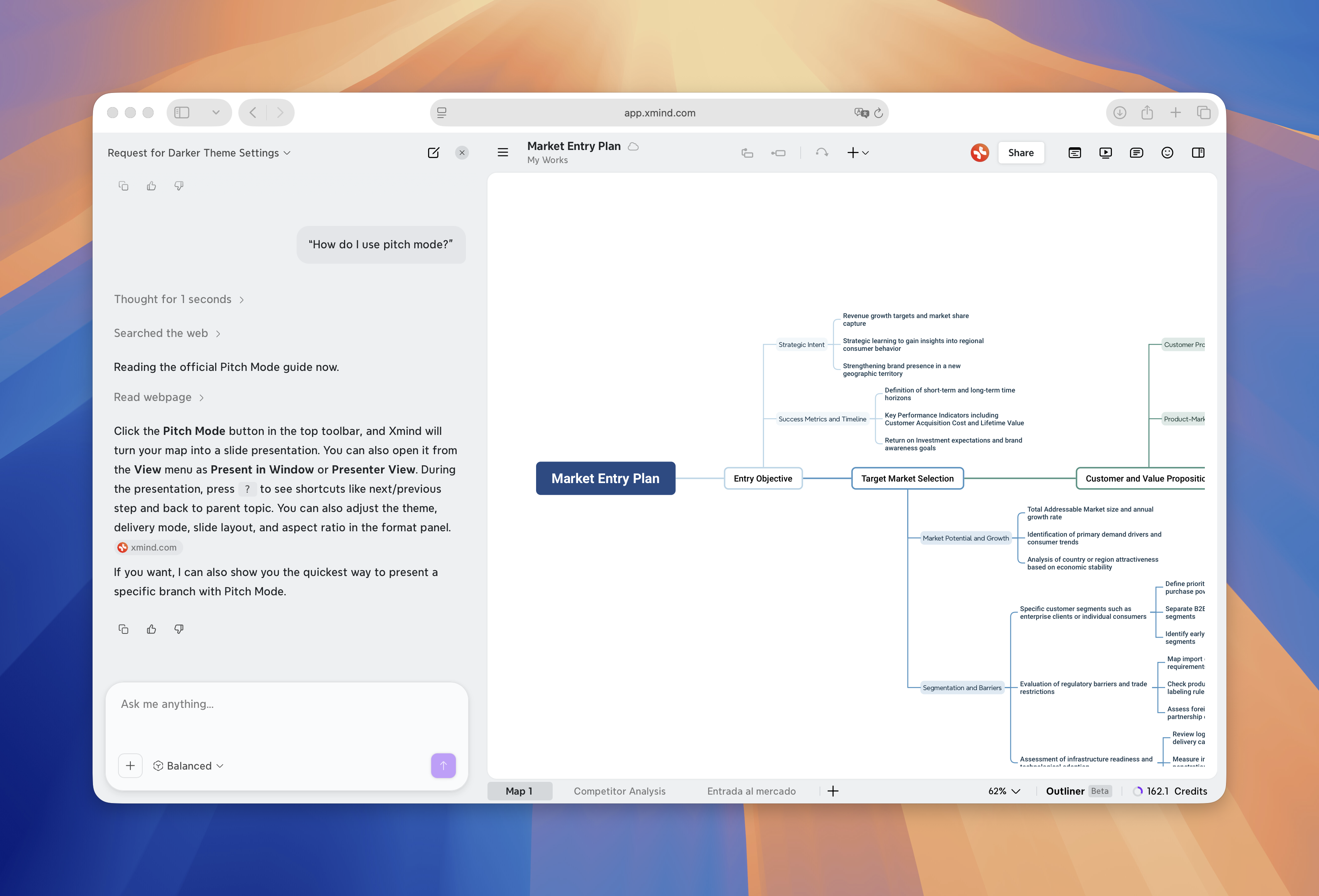 Xmind AIは、公式Xmindユーザーガイドを参照して製品関連の質問に回答します。