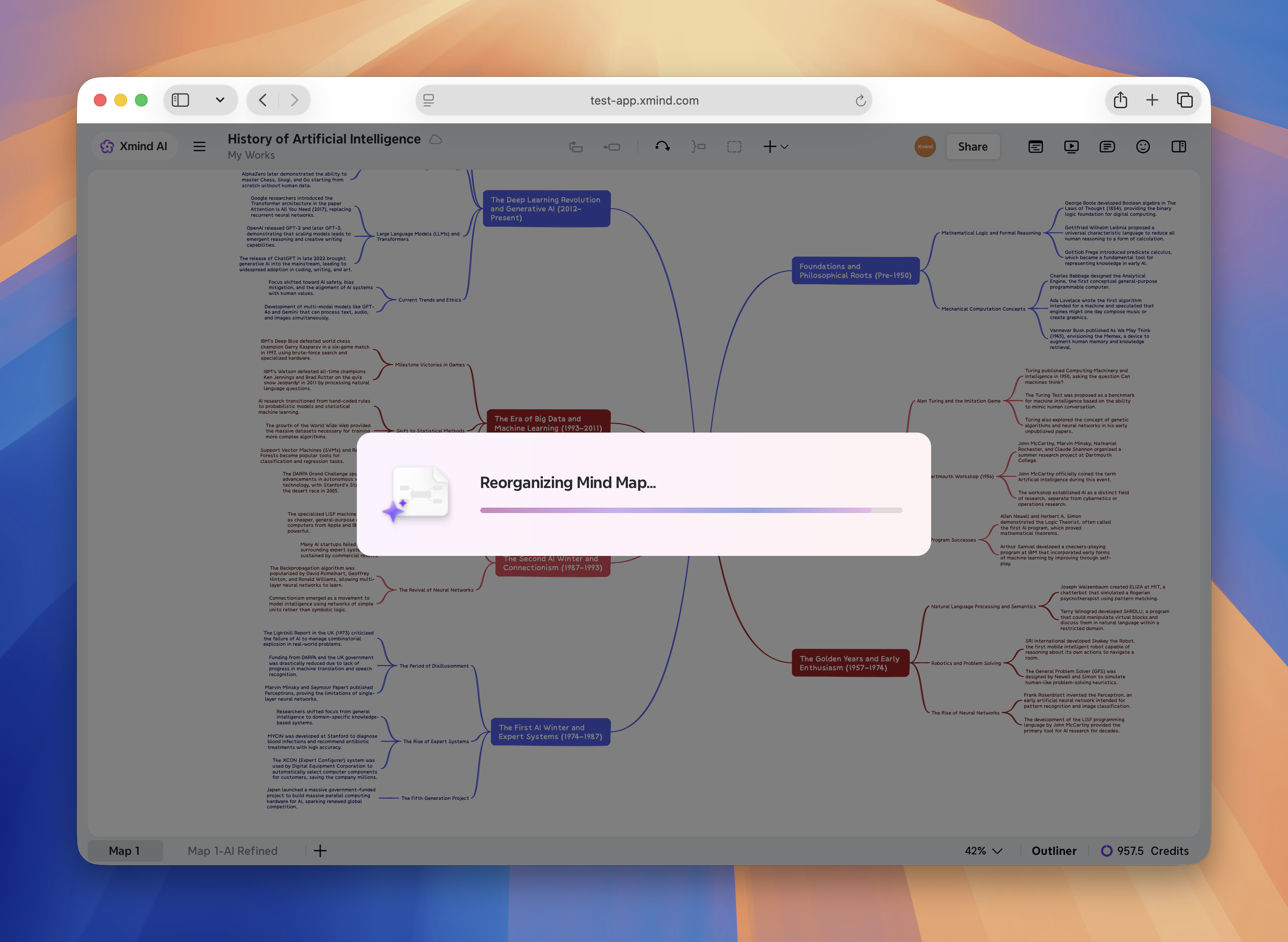 Mind map organization tool interface