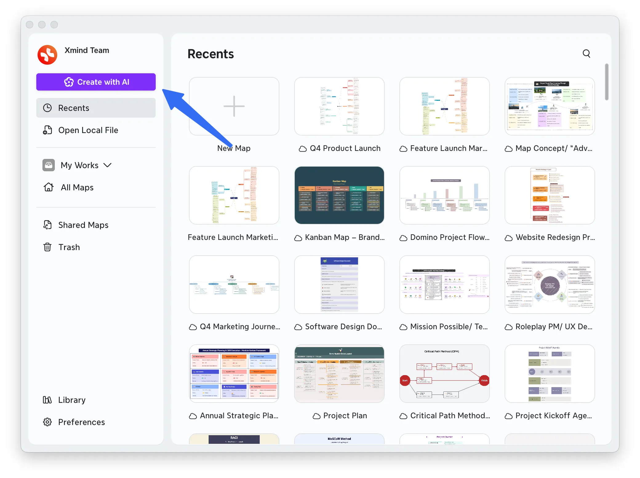 Create mind maps using AI tool interface