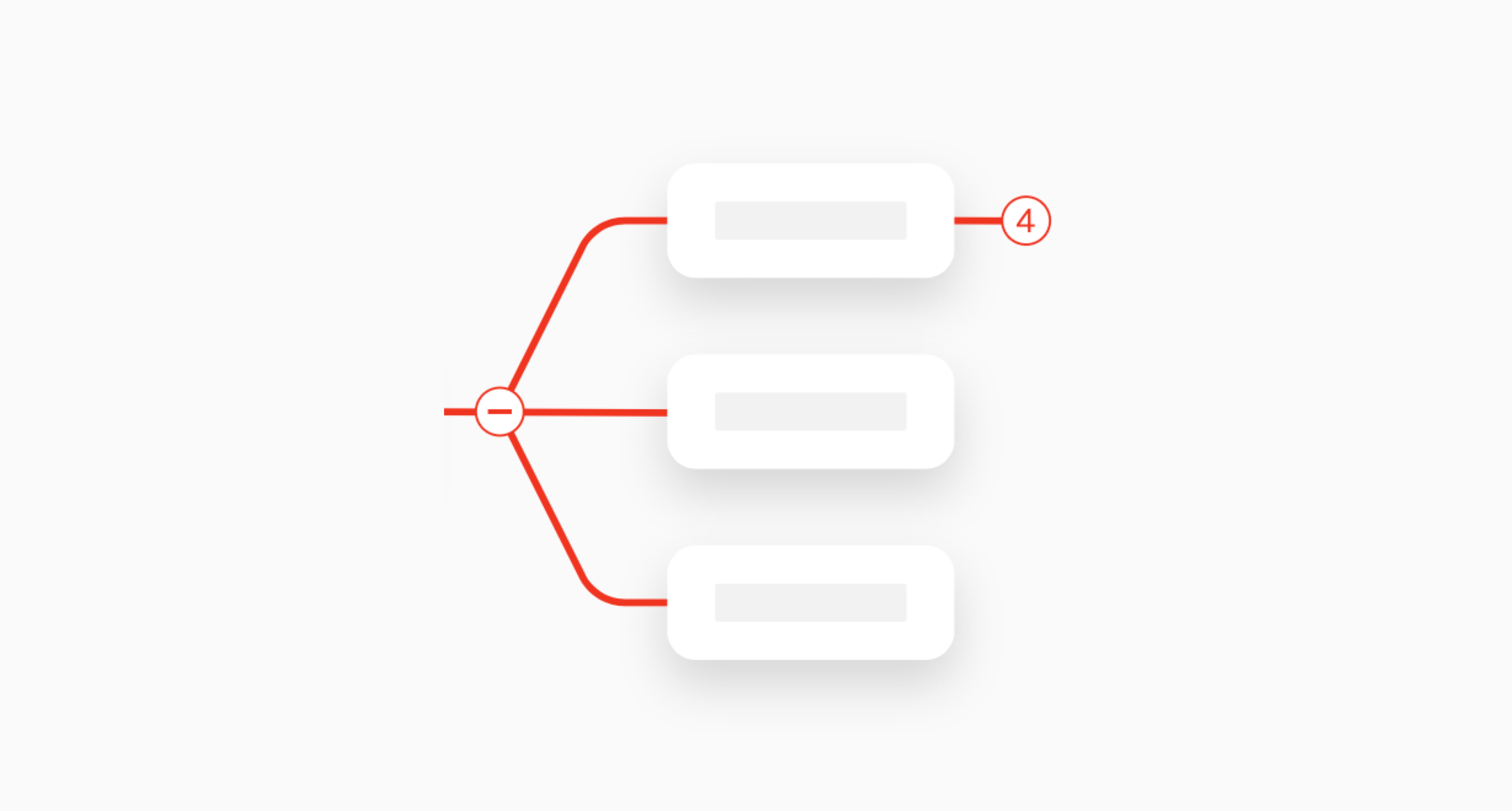 Red and white flowchart with three boxes connected to a central circle, one box numbered “4”.