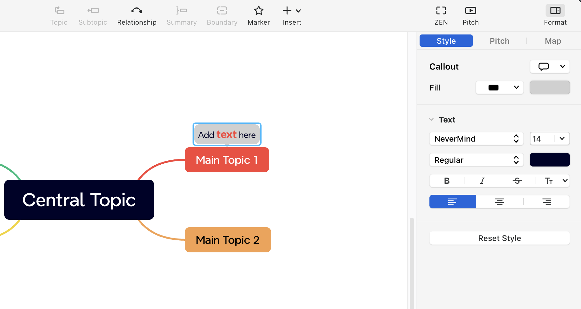 Interface de personnalisation du style des cartes mentales Xmind