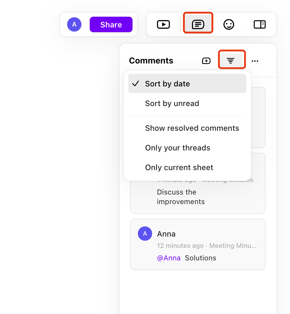Interface de gestion des commentaires avec options de tri