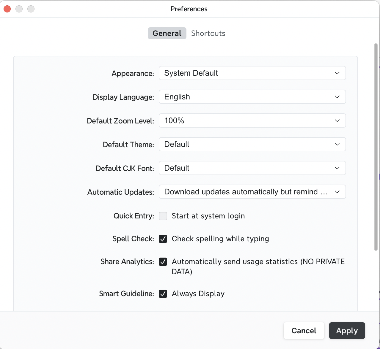 Preferences settings for Smart Alignment Guide