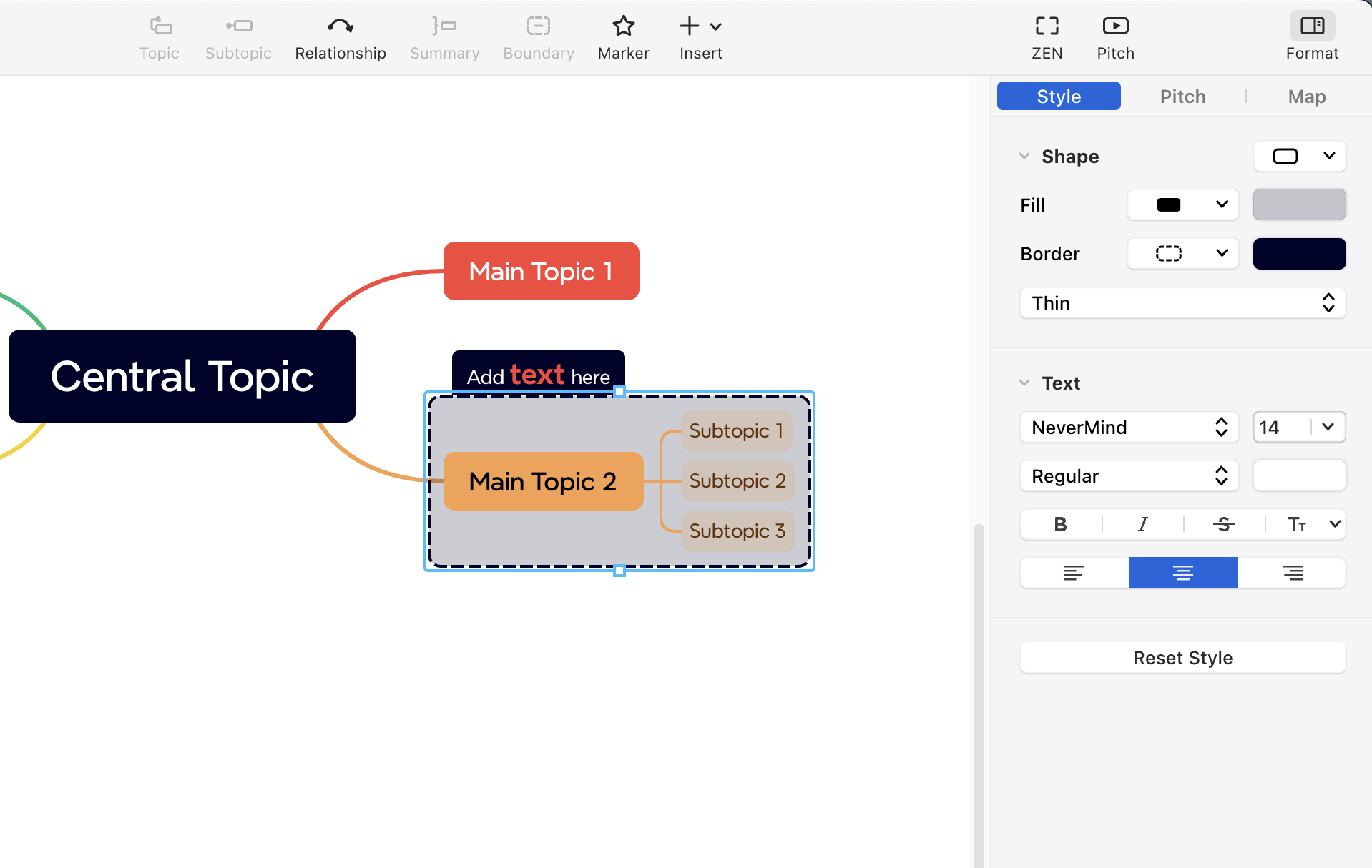 Interface de Xmind affichant les options de style de carte mentale