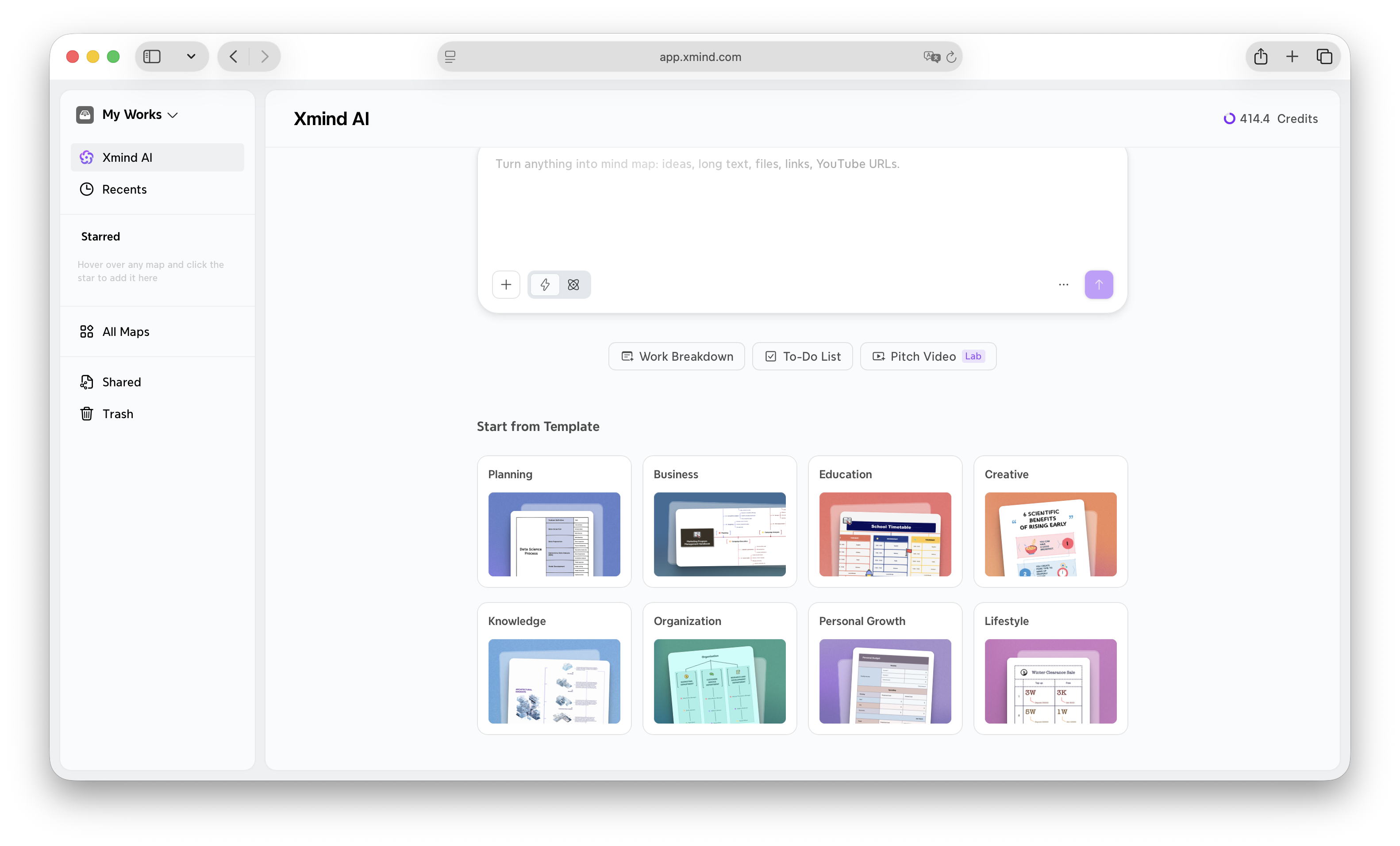 AI mind map generation interface on a website