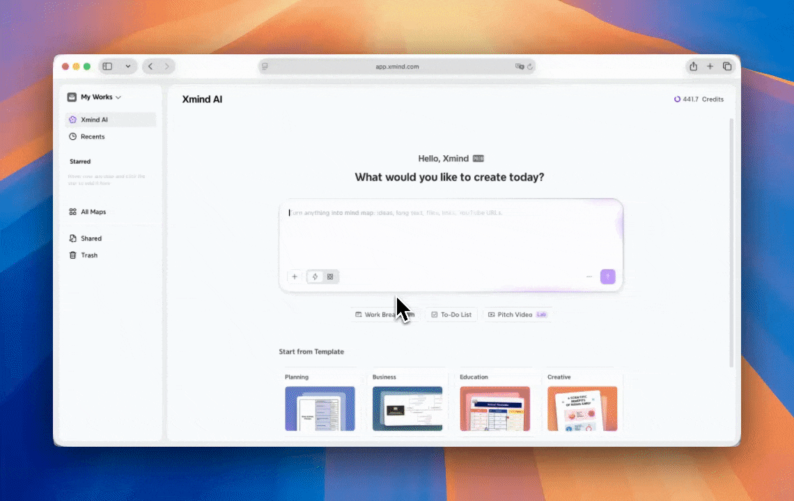 Giao diện tạo Pitch Video của Xmind AI trên trang web