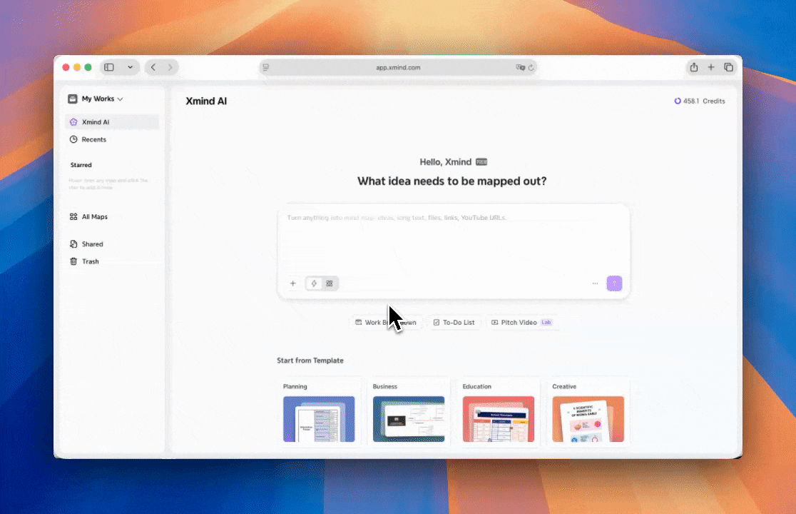 AI mind map creation interface screenshot