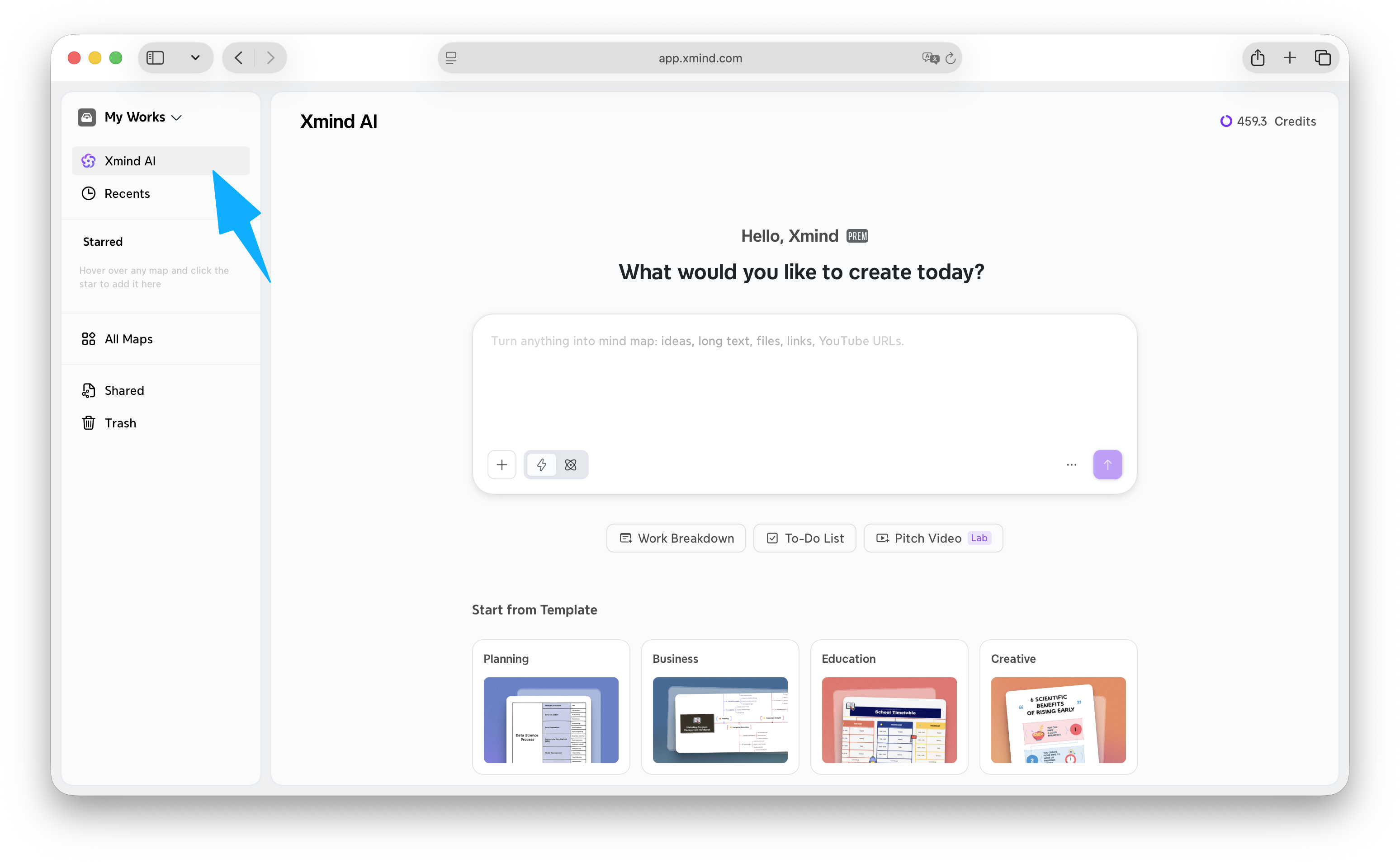 AI mind map generation interface on a website