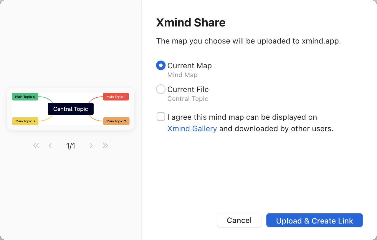 Xmind sharing interface for mind maps