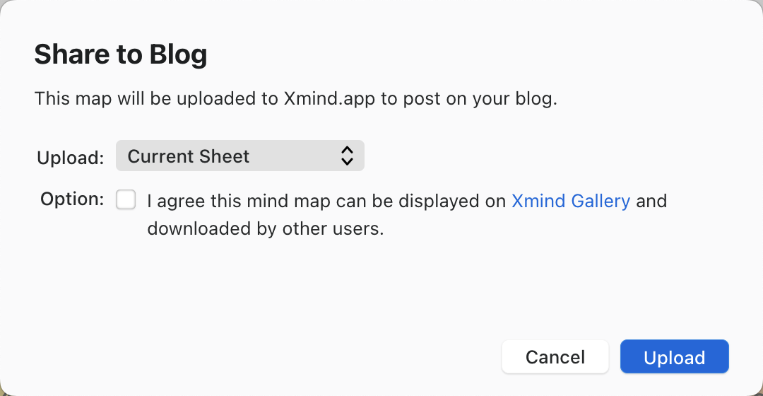 Sharing mind map to Xmind Gallery interface